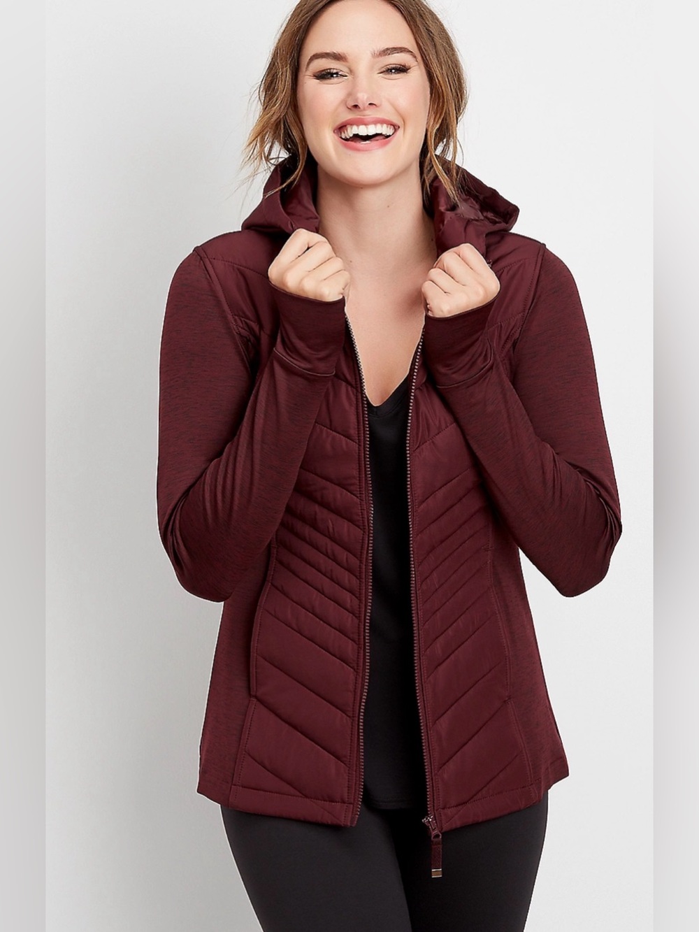 Maurices long sleeve active puffer jacket Plum Purple – M – Hooded Full Zip